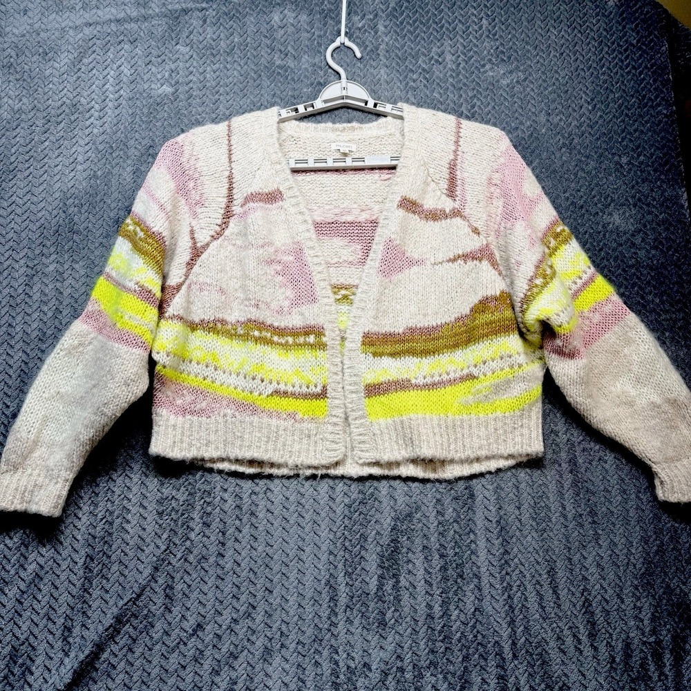 Pilcro Anthropologie Wool Cardigan Women S/M Made Italy Oversized Pink Metallic